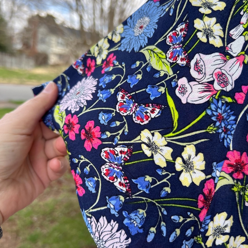 NWT Talbots Pretty Navy Butterflies & Floral Tea Length Elastic Waist Dr… - Picture 4 of 6